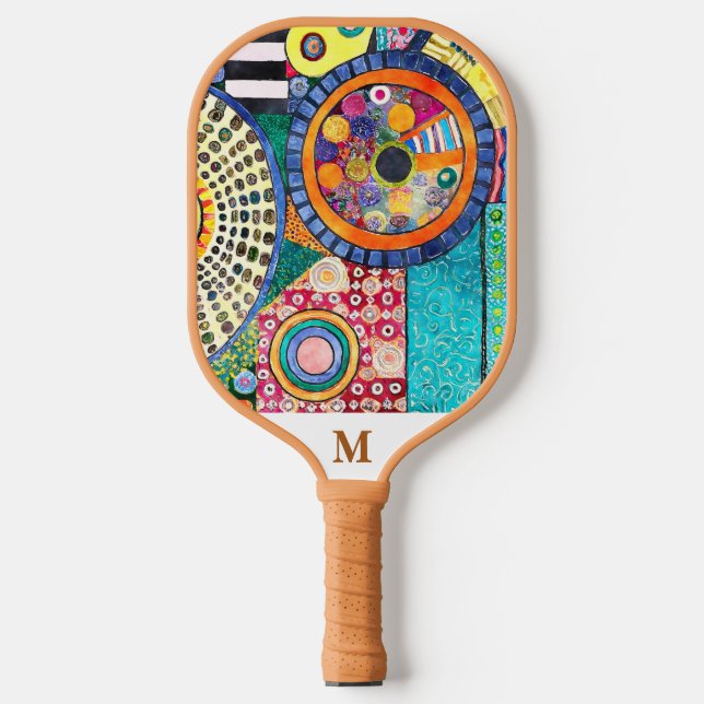 Modern Abstract Patchwork Pattern Monogram  Pickleball Paddle (Front)