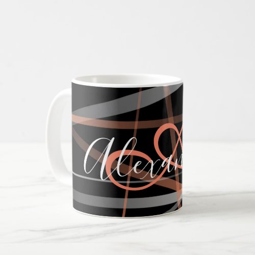 Modern Abstract Pattern Coral Black Monogram Coffee Mug