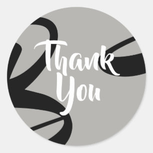 Modern Abstract Pattern Gray and Black Thank You Classic Round Sticker