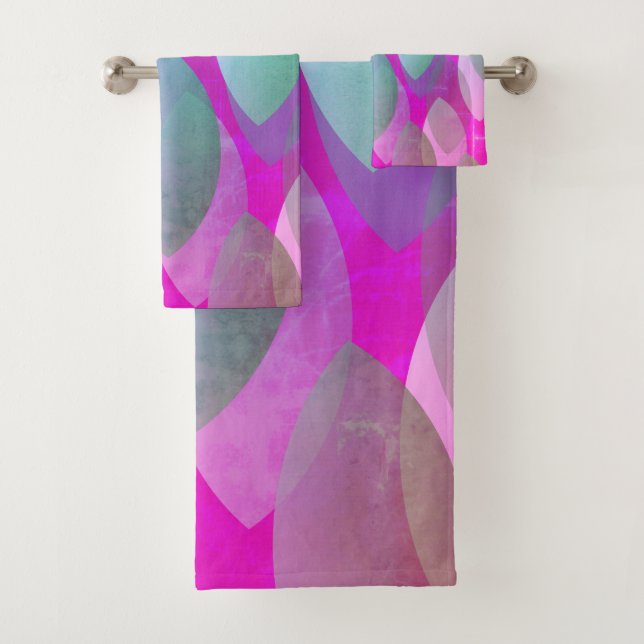 Modern Abstract Pattern | Magenta Purple Pink Teal Bath Towel Set (Insitu)