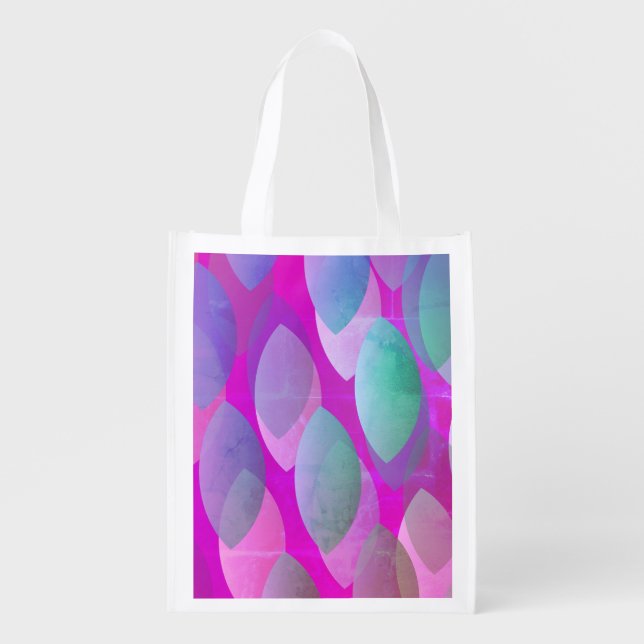 Modern Abstract Pattern | Magenta Purple Pink Teal Grocery Bag (Front)
