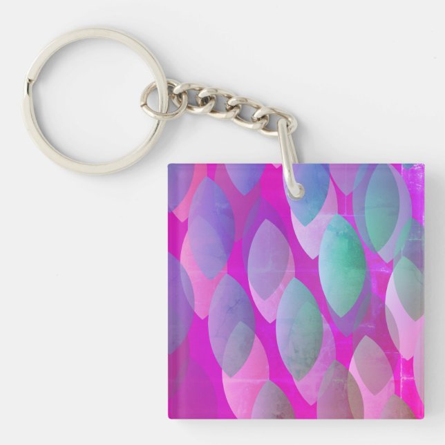 Modern Abstract Pattern | Magenta Purple Pink Teal Keychain (Front)