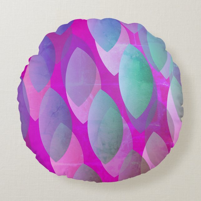 Modern Abstract Pattern | Magenta Purple Pink Teal Round Pillow (Front)