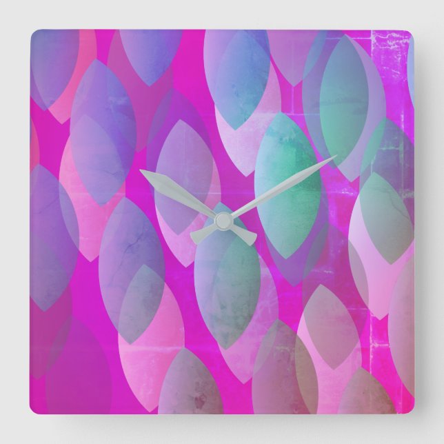 Modern Abstract Pattern | Magenta Purple Pink Teal Square Wall Clock (Front)