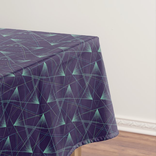 Modern Abstract Pattern Navy Blue Teal Geometric Tablecloth (In Situ)