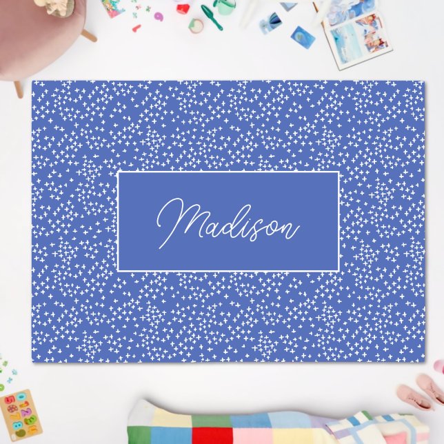 Modern Abstract Pattern Periwinkle + Name Kids Outdoor Rug (Creator Uploaded)
