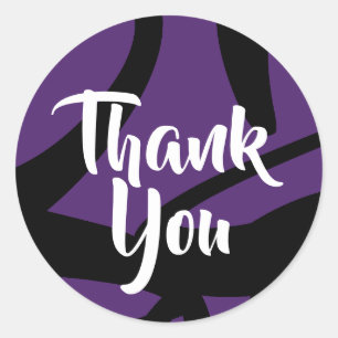 Modern Abstract Pattern Purple and Black Thank You Classic Round Sticker