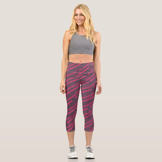Modern Abstract  Pattern with Hearts Capri Leggings (Front)