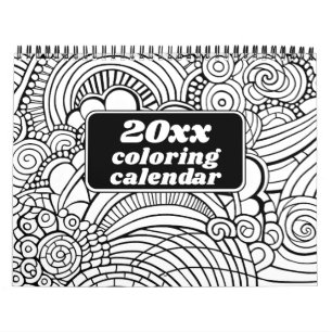 Modern Abstract Patterns - Black White Coloring Calendar