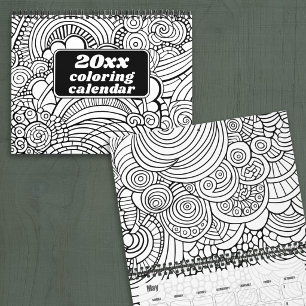 Modern Abstract Patterns - Black White Coloring Calendar