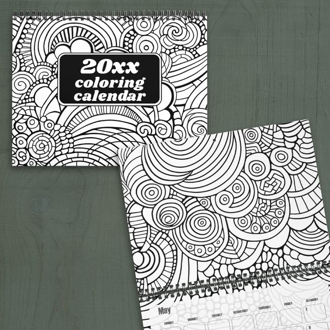 Modern Abstract Patterns - Black White Coloring Calendar (Coloring Calendar)