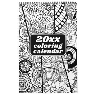 Modern Abstract Patterns Coloring - Black White Calendar