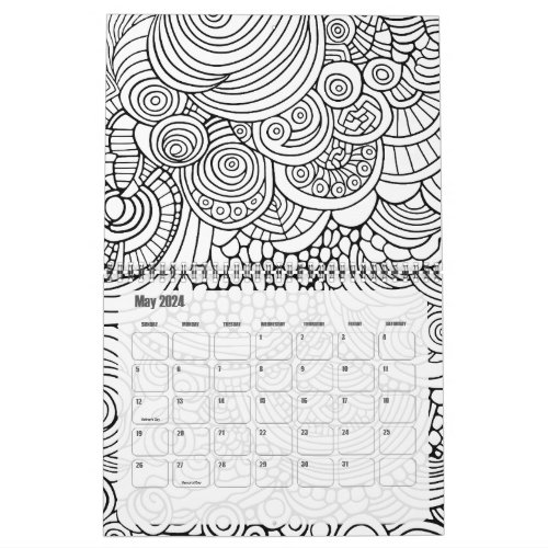 Modern Abstract Patterns Coloring _ Black White Calendar