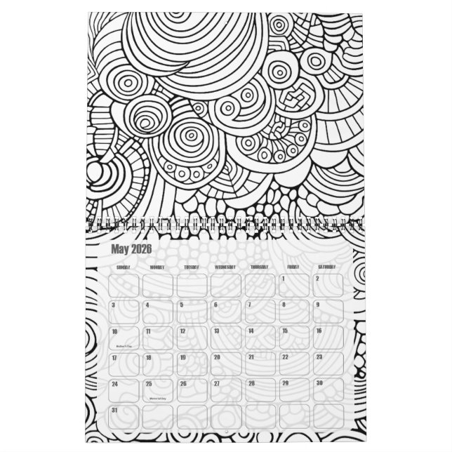 Modern Abstract Patterns Coloring - Black White Calendar (May 2026)