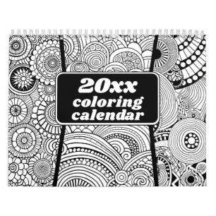 Modern Abstract Patterns Coloring - Black White Calendar
