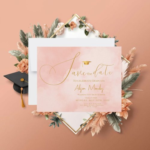 Modern Abstract Peach Fuzz Graduation  Save The Date