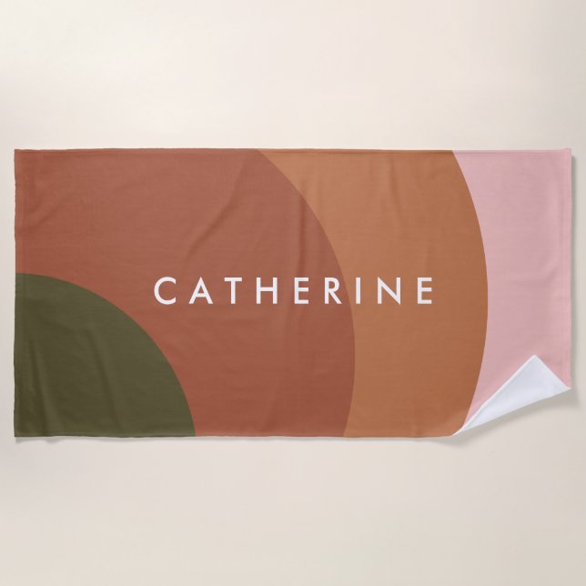 Modern Abstract Personalized Name Terracotta Beach Towel (Front)