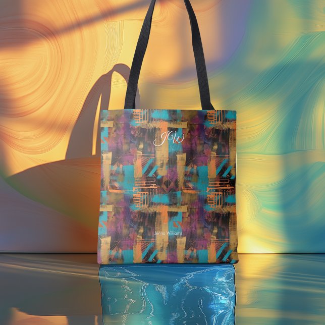 Modern Abstract Personalized Tote Bag with Initial (Creator Uploaded)