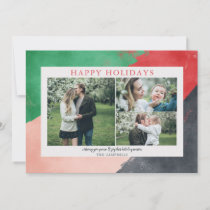 Modern Abstract Photo Collage Red Green Holiday Card