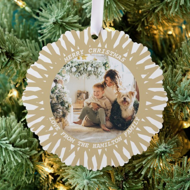 Modern Abstract Photo Text Personalized Christmas Ornament Card (Insitu (Tree))