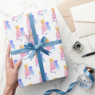 Modern Abstract Pink And Blue Striped Cats Couple Wrapping Paper