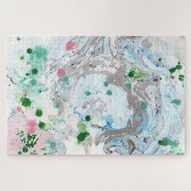 Modern Abstract Pink Blue Green White Template Jigsaw Puzzle (Horizontal)