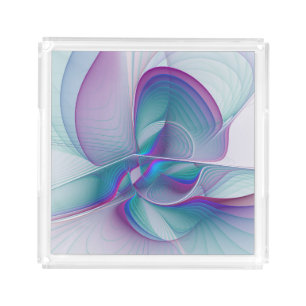 Modern Abstract Pink Blue Turquoise Fractal Art Acrylic Tray
