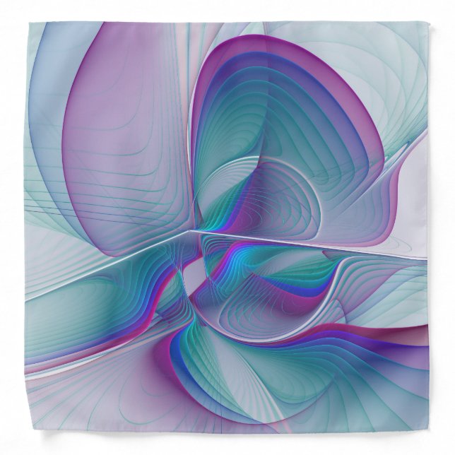 Modern Abstract Pink Blue Turquoise Fractal Art Bandana (Front)