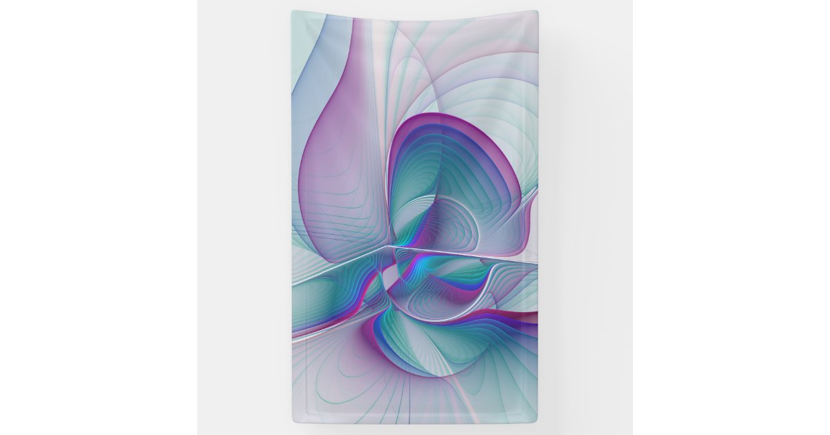 Modern Abstract Pink Blue Turquoise Fractal Art Banner | Zazzle