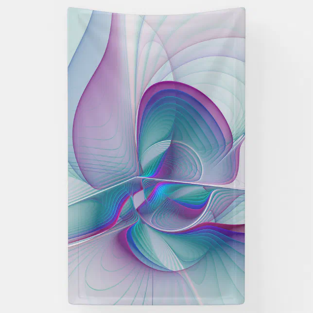 Modern Abstract Pink Blue Turquoise Fractal Art Banner | Zazzle