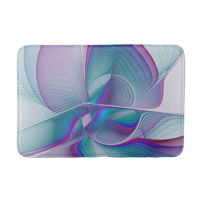Modern Abstract Pink Blue Turquoise Fractal Art Bathroom Mat (Front)