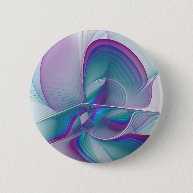 Modern Abstract Pink Blue Turquoise Fractal Art Button (Front)