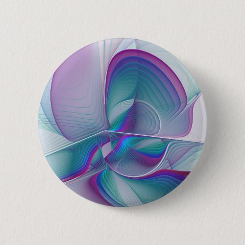 Modern Abstract Pink Blue Turquoise Fractal Art Button