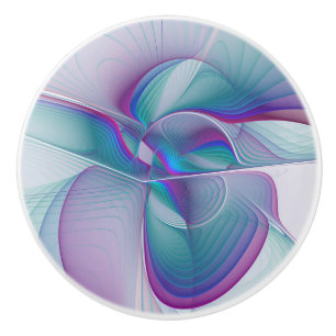 Modern Abstract Pink Blue Turquoise Fractal Art Ceramic Knob