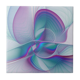 Modern Abstract Pink Blue Turquoise Fractal Art Ceramic Tile