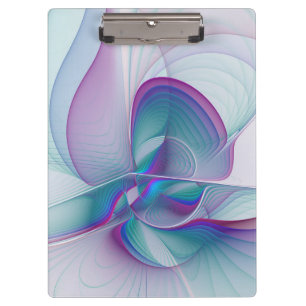Modern Abstract Pink Blue Turquoise Fractal Art Clipboard