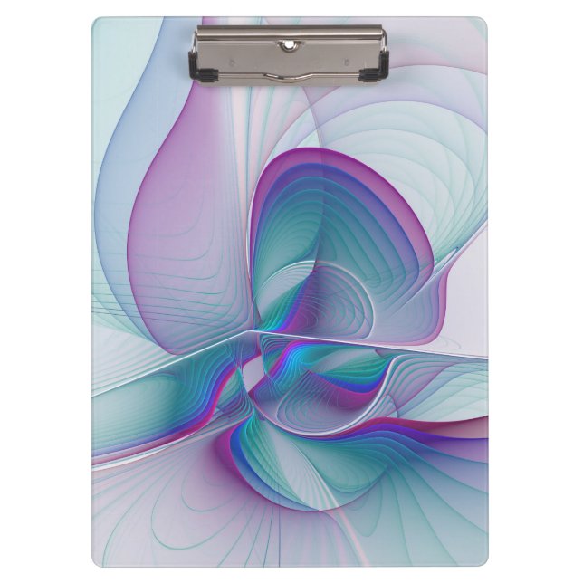 Modern Abstract Pink Blue Turquoise Fractal Art Clipboard (Front)