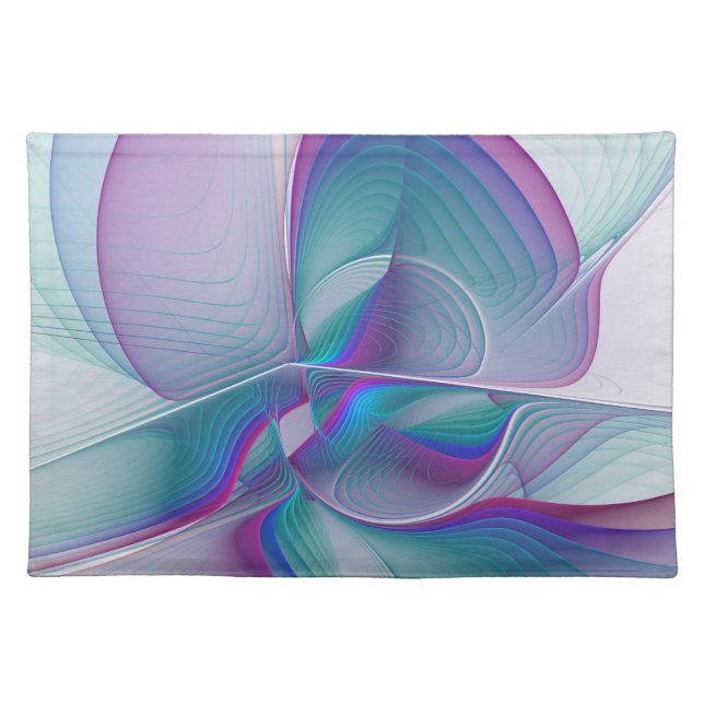 Modern Abstract Pink Blue Turquoise Fractal Art Cloth Placemat (Front)