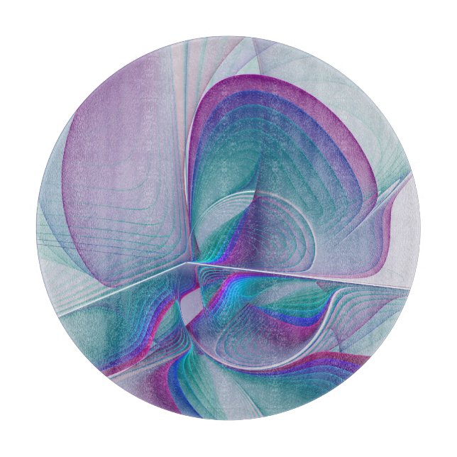 Modern Abstract Pink Blue Turquoise Fractal Art Cutting Board (Front)