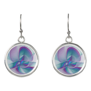 Modern Abstract Pink Blue Turquoise Fractal Art Earrings