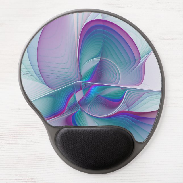 Modern Abstract Pink Blue Turquoise Fractal Art Gel Mouse Pad (Front)