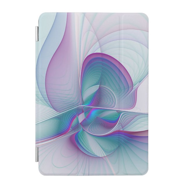 Modern Abstract Pink Blue Turquoise Fractal Art iPad Mini Cover (Front)