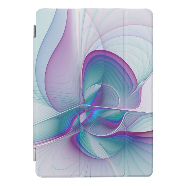 Modern Abstract Pink Blue Turquoise Fractal Art iPad Pro Cover (Front)