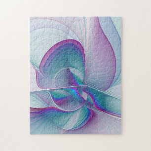 Modern Abstract Pink Blue Turquoise Fractal Art Jigsaw Puzzle
