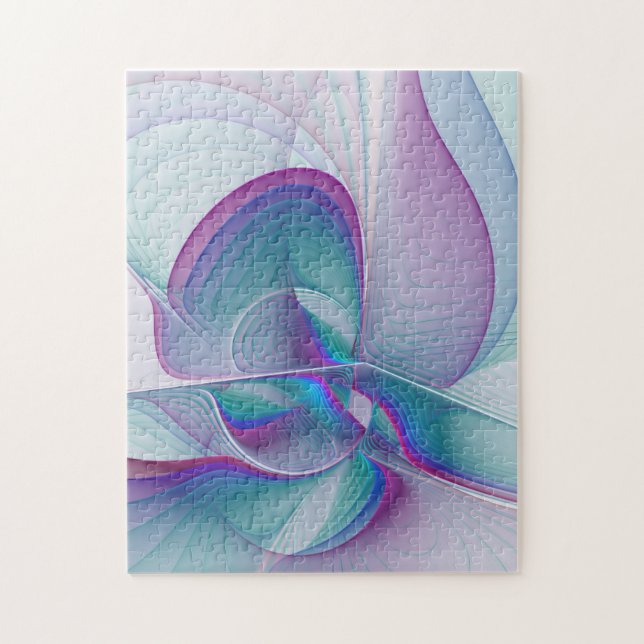 Modern Abstract Pink Blue Turquoise Fractal Art Jigsaw Puzzle (Vertical)