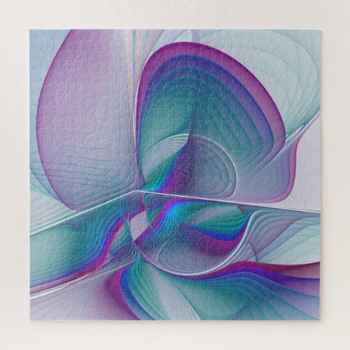 Modern Abstract Pink Blue Turquoise Fractal Art Jigsaw Puzzle