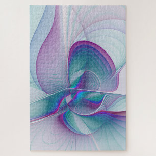 Modern Abstract Pink Blue Turquoise Fractal Art Jigsaw Puzzle