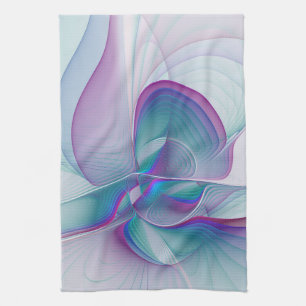 Modern Abstract Pink Blue Turquoise Fractal Art Kitchen Towel