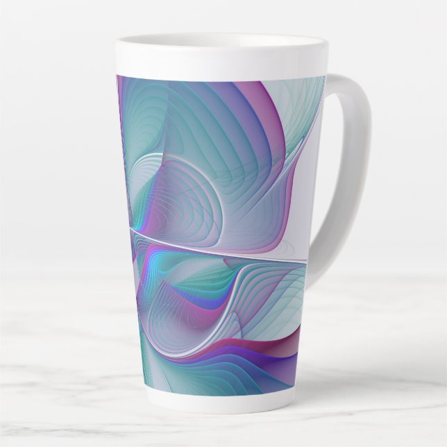 Modern Abstract Pink Blue Turquoise Fractal Art Latte Mug (Right Angle)