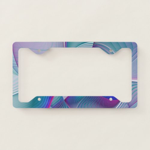 Modern Abstract Pink Blue Turquoise Fractal Art License Plate Frame